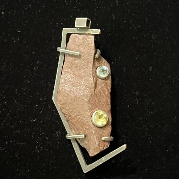Artisan Hand Made / Forged Metal, Rock. Citrine Aquamarine Gemstone Pendant OOAK - Picture 1 of 9